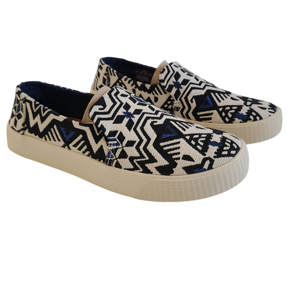 NEW Toms Women Stellar Blue Metallic Jacquard Sunset Boho Slip on Sneakers